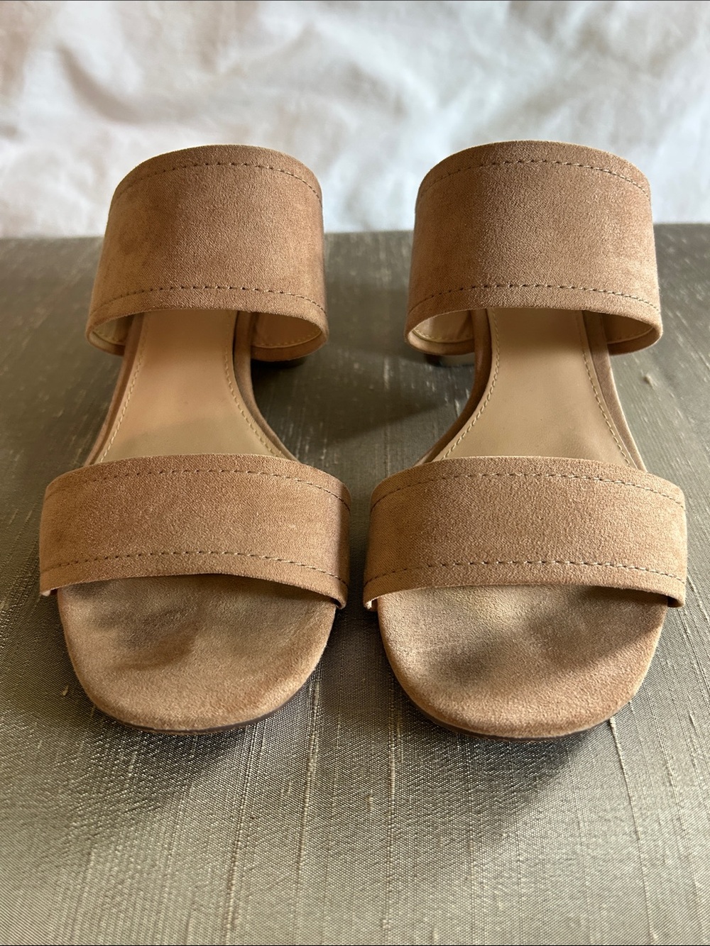 Who What Wear Suede Double-Band Slide Sandals in Tan